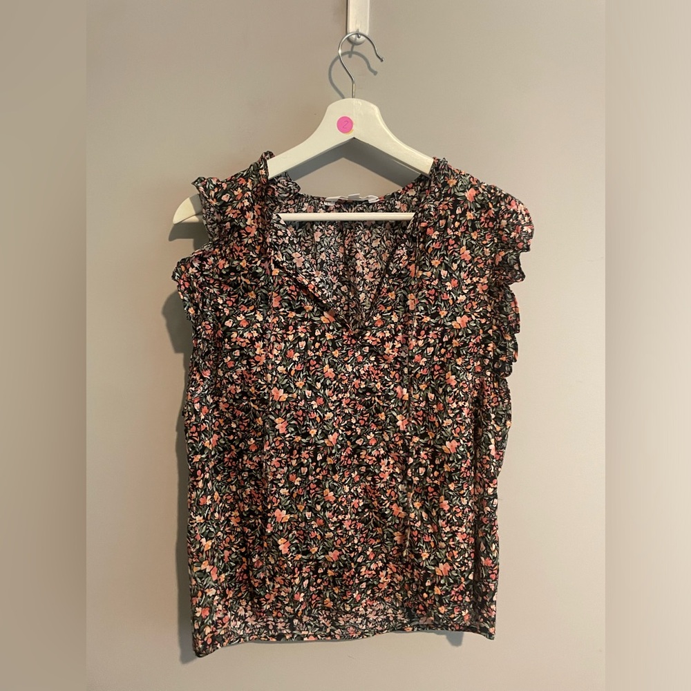 BB Dakota by Steve Madden Floral Ruffle Top - Black and Pink